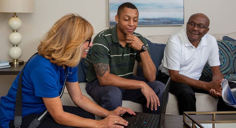 Young man listening to information that can help his father